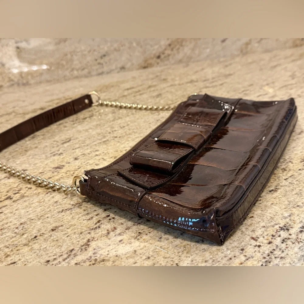 Kate Spade Knightsbridge Byrd Clutch Handbag Chestnut Brown Patent Leather